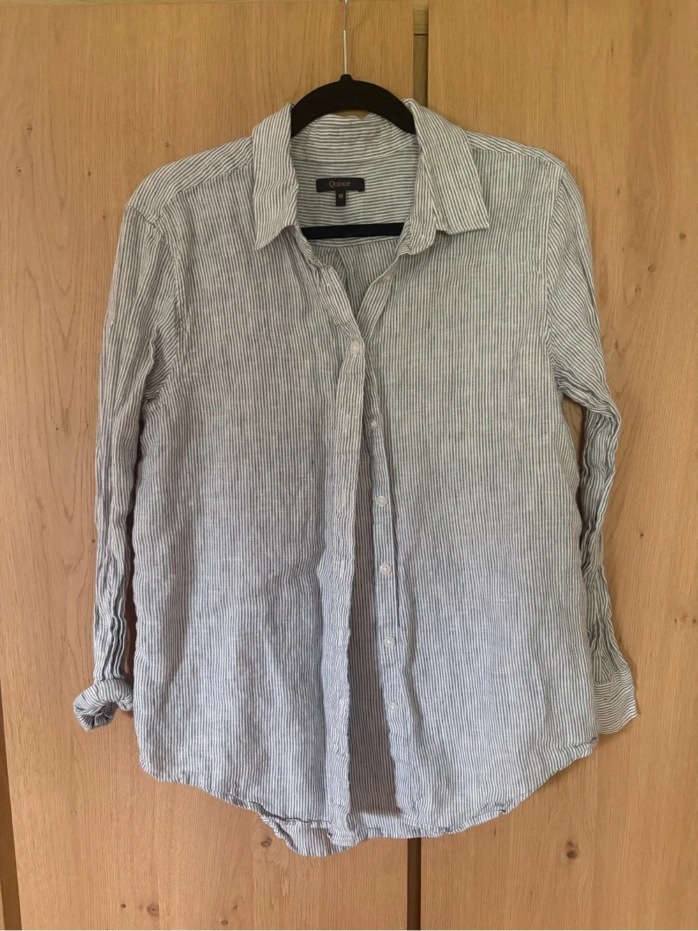 Quince Euro Blue Striped Linen Button-Down Shirt - Picture 2 of 4